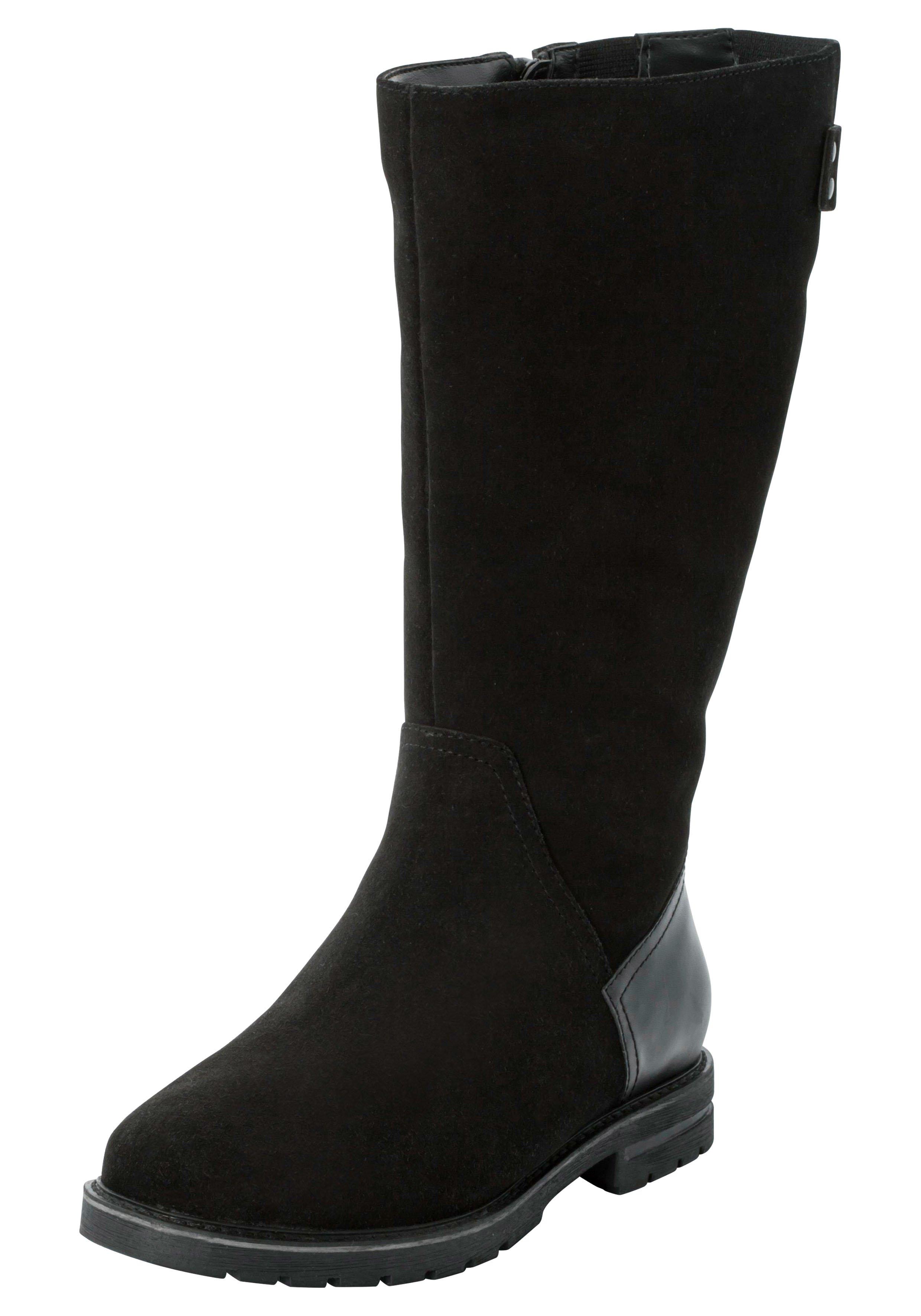 Weitschaftstiefel aus Leder mit Fellimitat