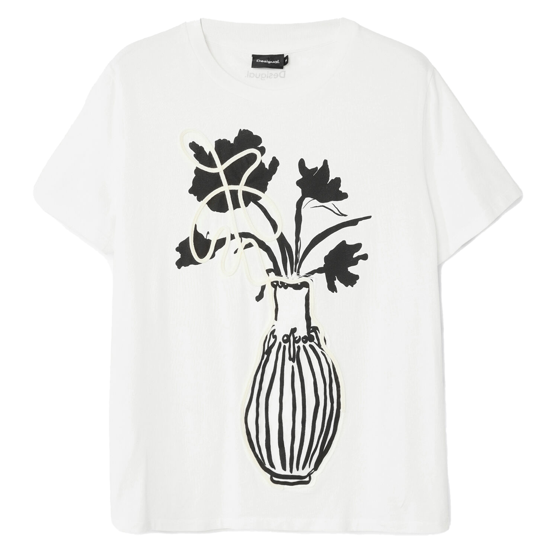 Tee-shirt col rond droit en coton sérigraphié | Blanc