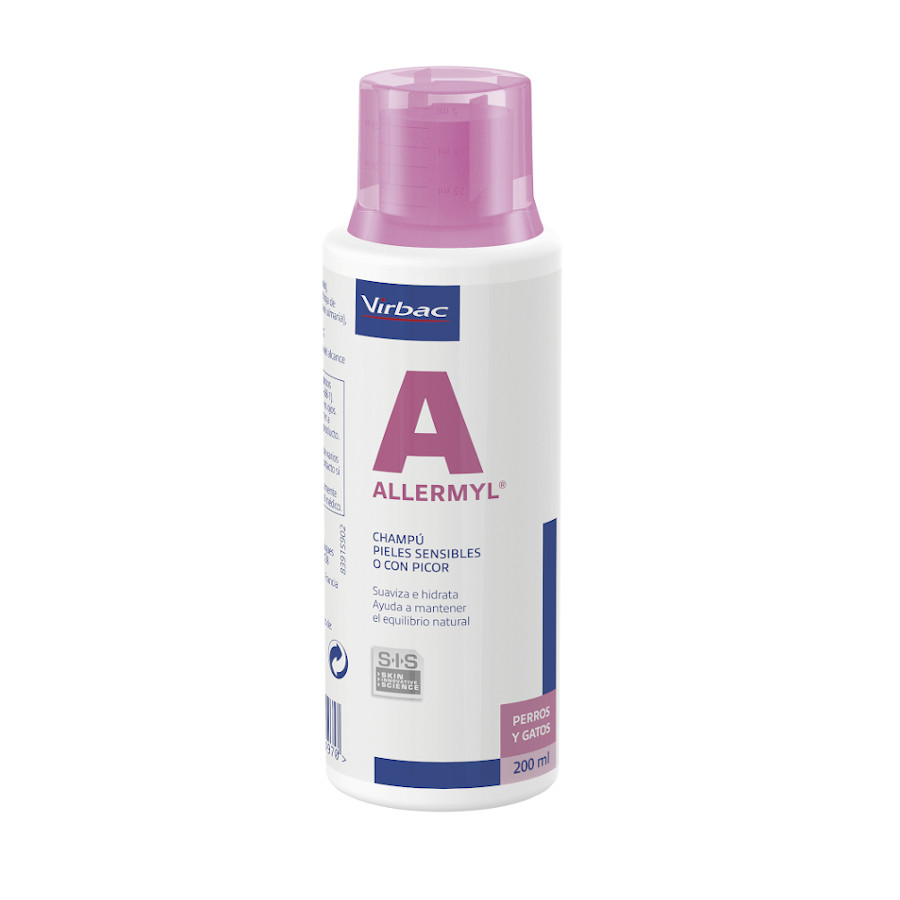 Shampoo dermatológico Virbac Allermyl para pele sensível de cães e gatos.