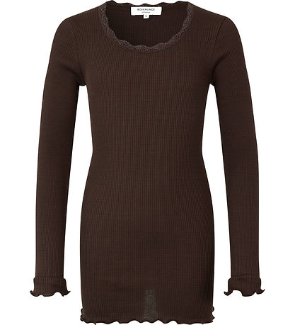 Rosemunde Bluse - Silke/Bomuld - Rib - Blåck Brown m. Blonder