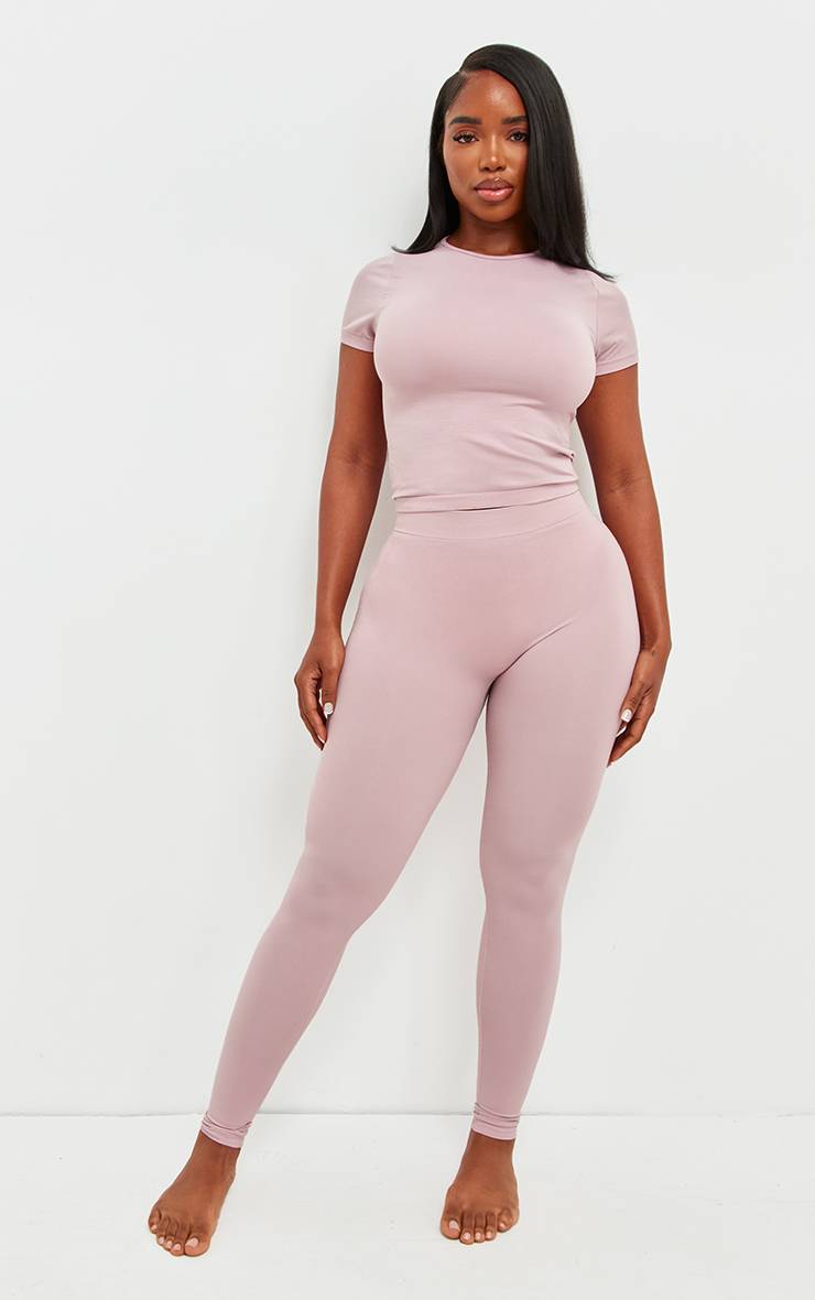 Mauve Top Long Sans Coutures Extensible À Manches Courtes Shape