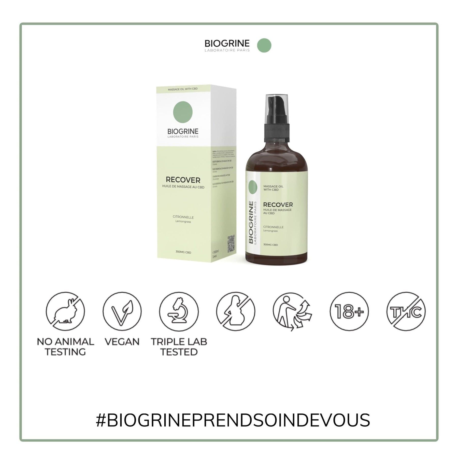 BIOGRINE „RECOVER“  CBD MASSAGEÖL LEMONGRASS
