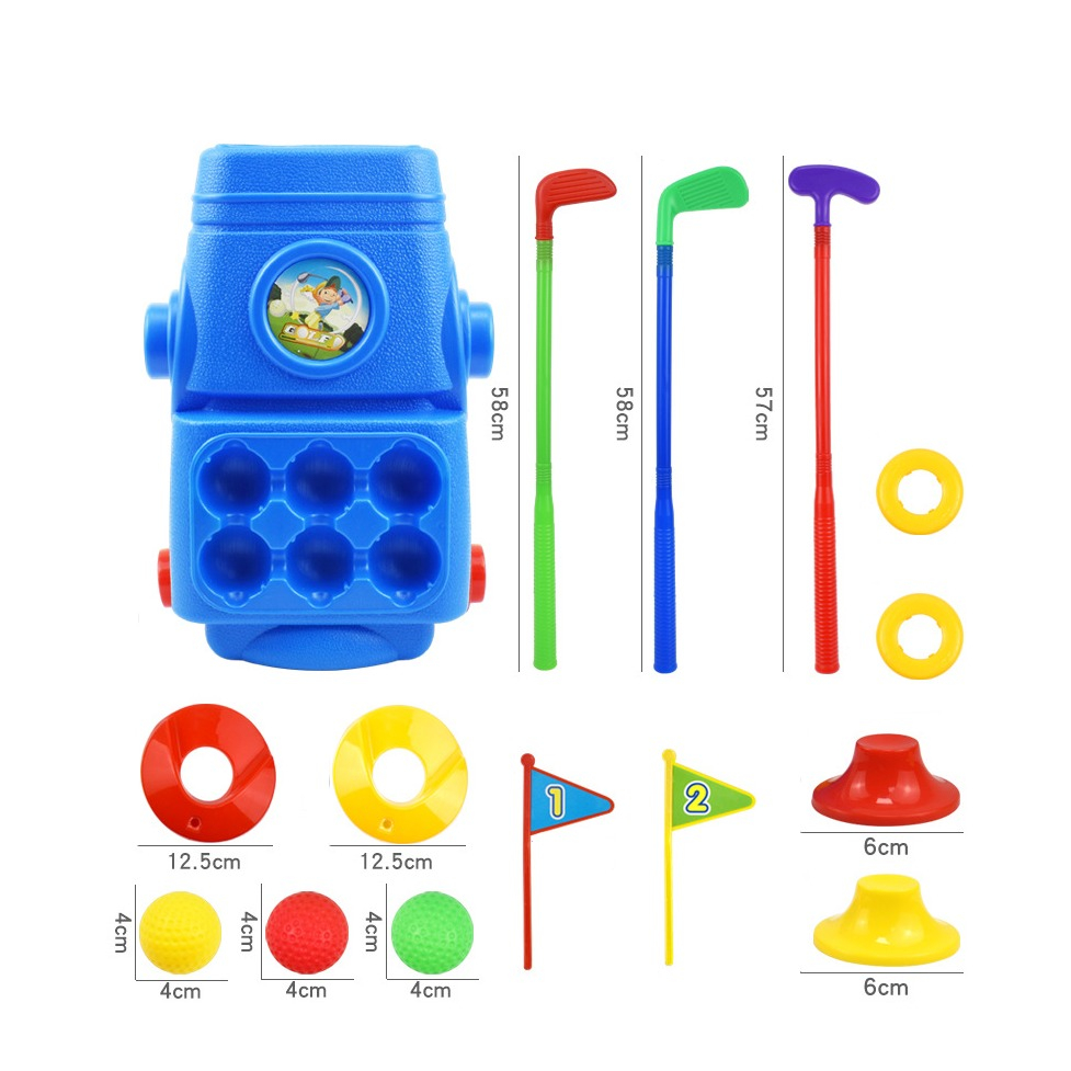 (15-tlg. Set) Mini Kinder Golf Koffer Minigolf Spielzeug inkl. Schläger / Bälle / Übungslöcher / Abschlagbasen - Bunt