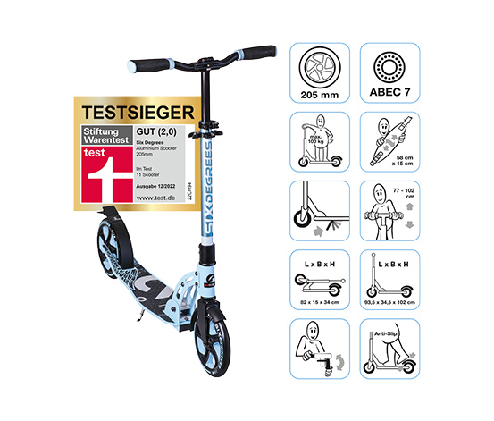 SIX DEGREES Aluminium-Scooter, 205 mm, blau