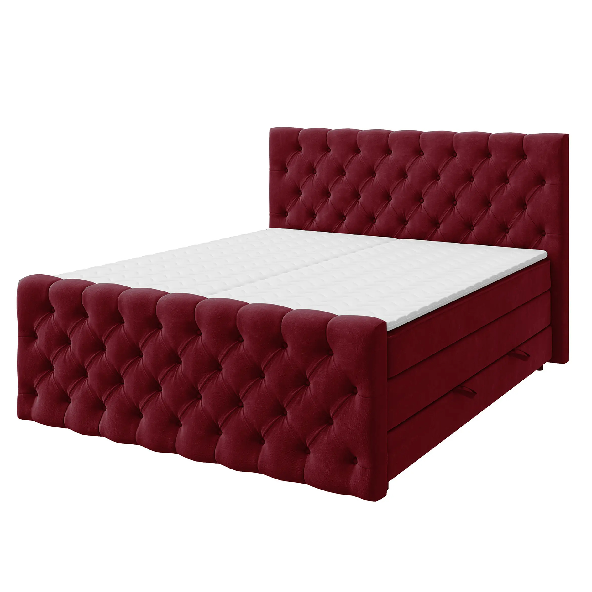 Boxspringbett - weinrot - H3 - 140x200 cm