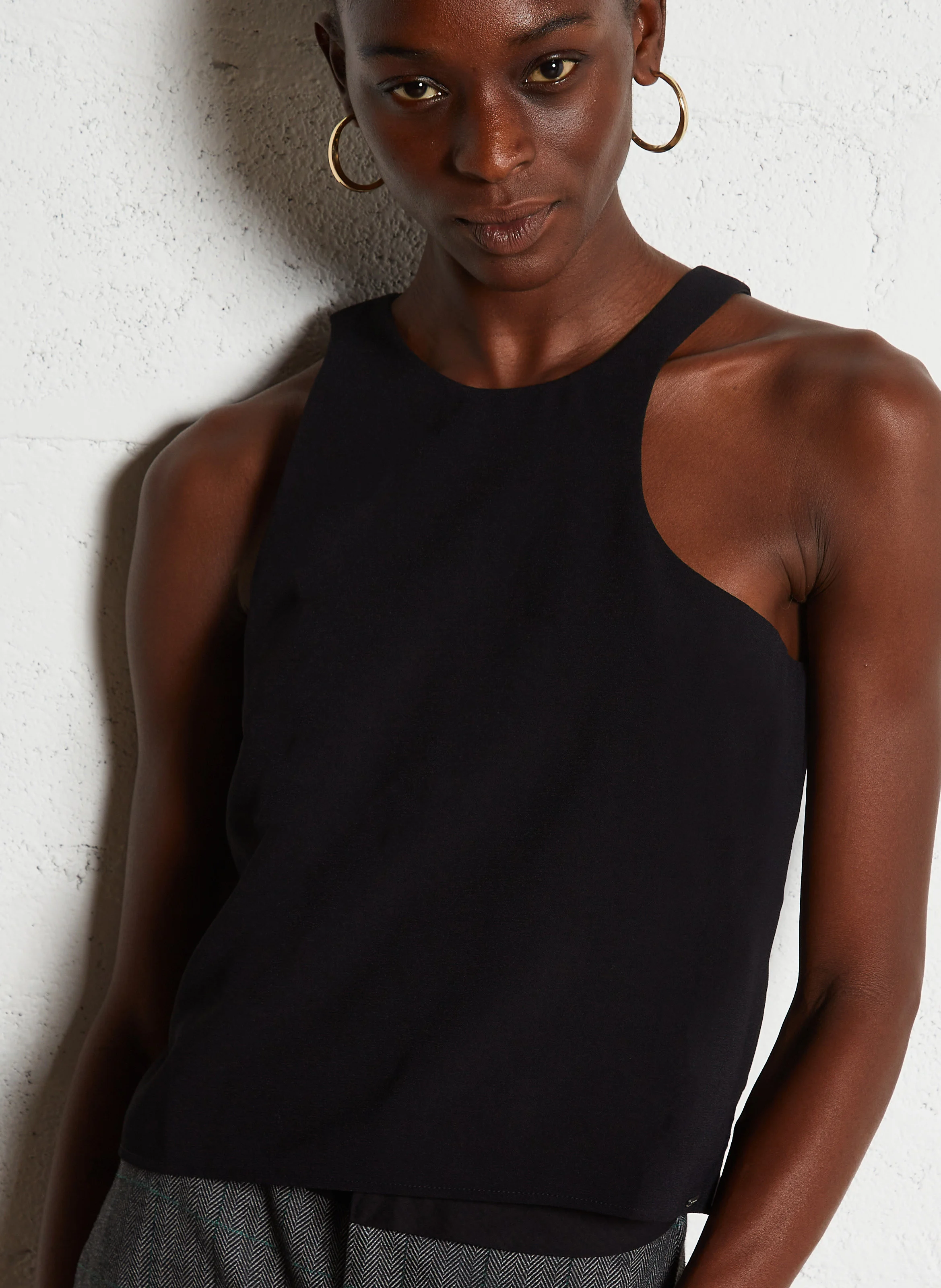 Top col rond bijou | Noir