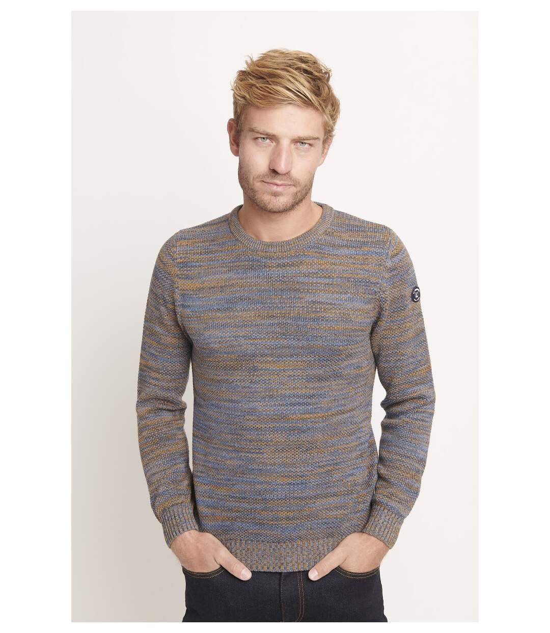 Pull col rond multicolore