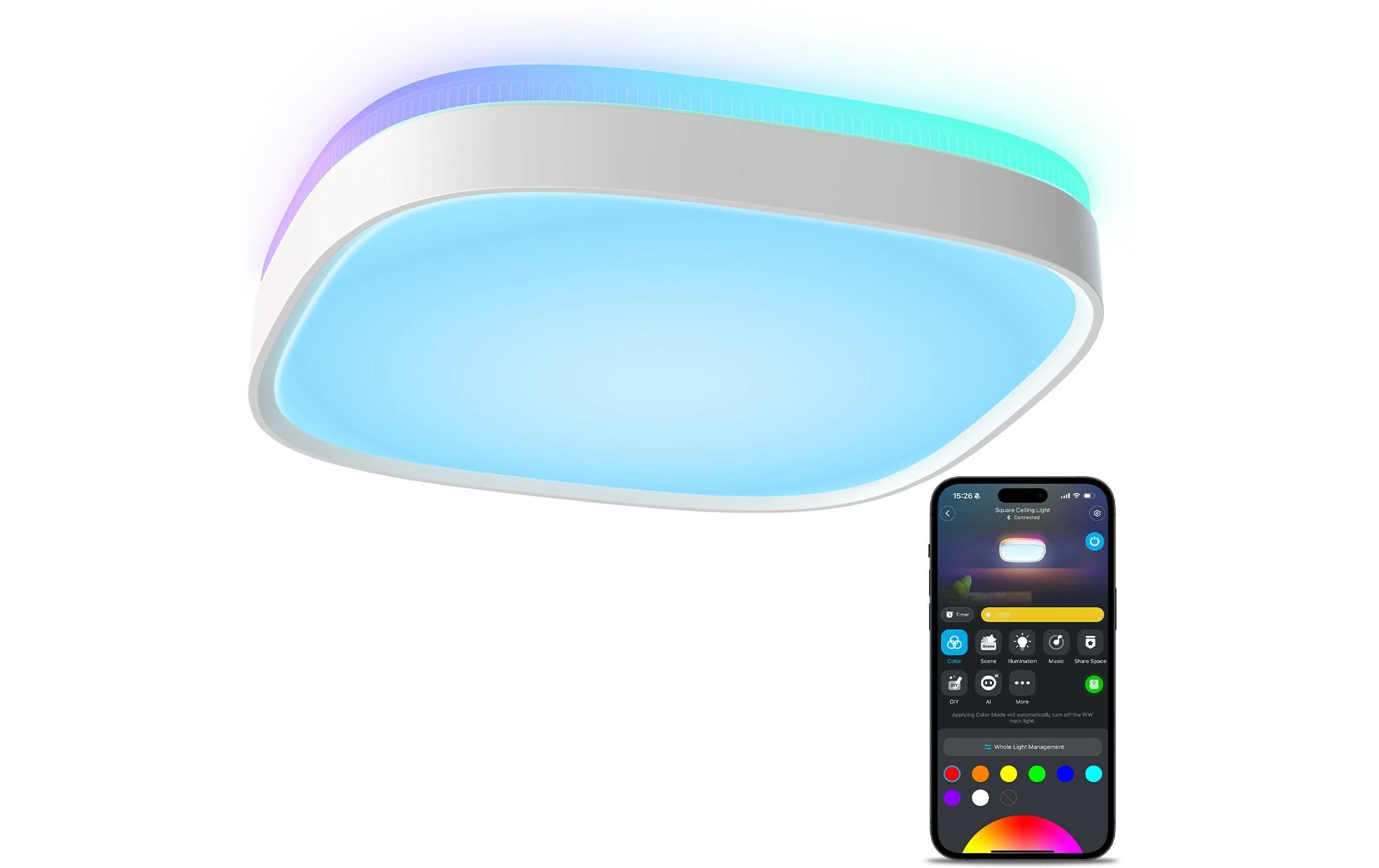 Deckenleuchte 30 cm, 24 W, 2400 lm, RGBWW + RGBICInnovative RGBWW und RGBIC Lichtpaneele