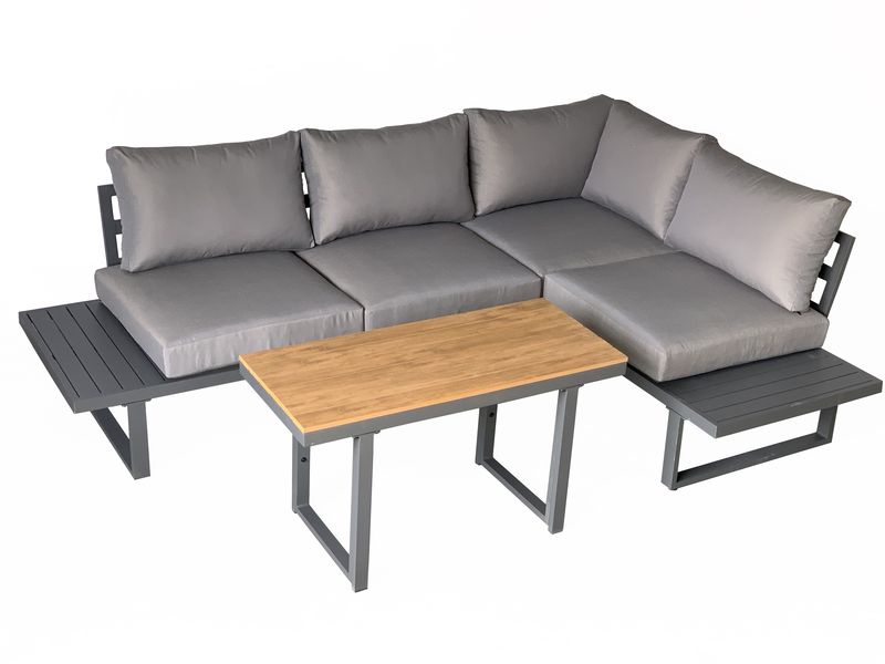COCON Loungeset Montreux, Anthrazit/Grau, 4 Sitzplätze Zwei Doppelsofas mit Ablage und ein Tisch für Garten, Terrasse oder Balkon