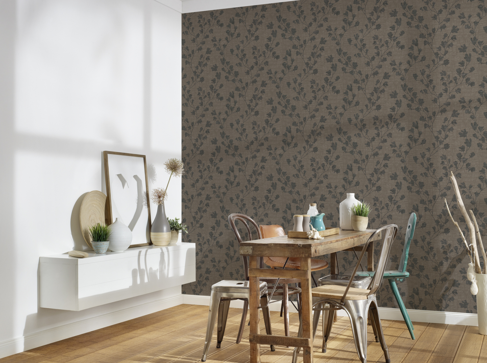 A.S. Creation Vliestapete - grau-schwarz - Floral - 10 Meter