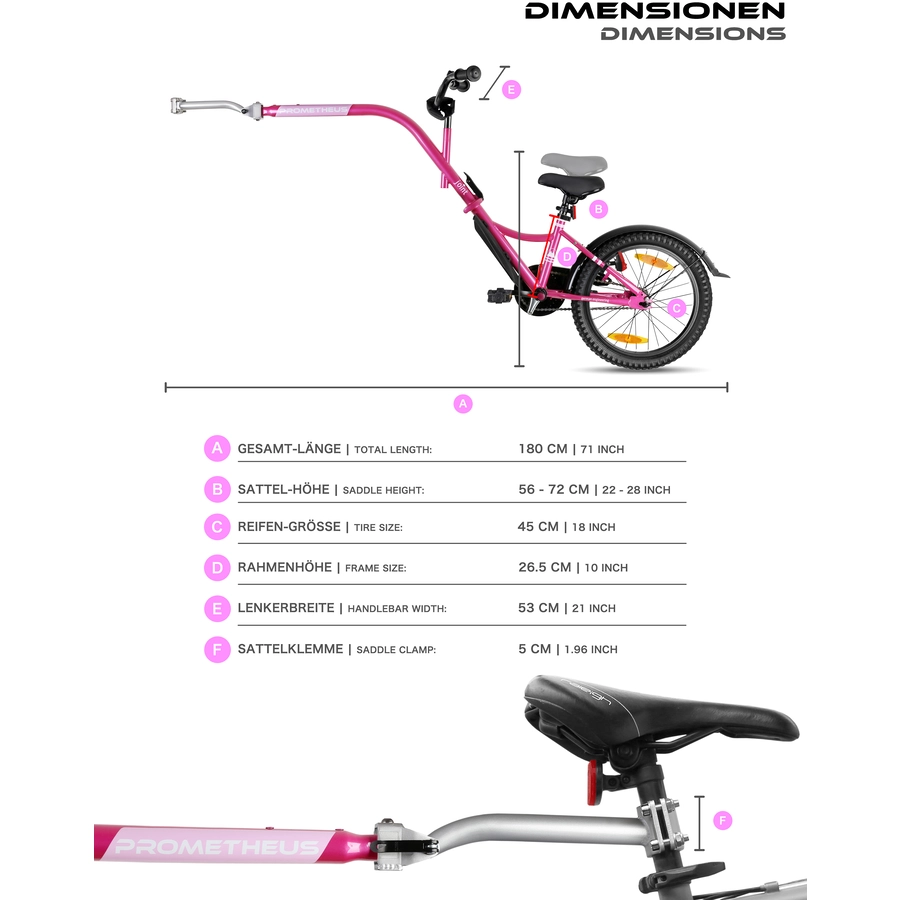 PROMETHEUS BICYCLES® Tandem Fahrradanhänger 18 Zoll Rosa