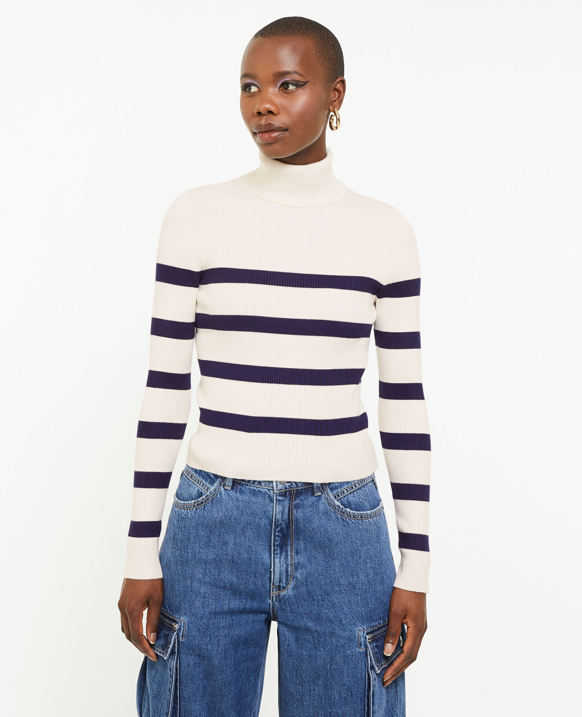 Pull à col roulé court - Bleu marine