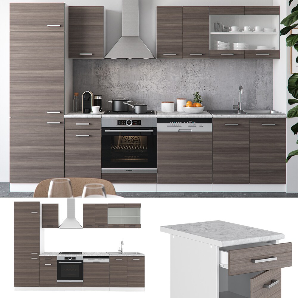 VICCO KÜCHE R-LINE 300 CM KÜCHENZEILE KÜCHENBLOCK EINBAUKÜCHE – EDELGRAU