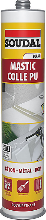 Mastic colle polyuréthane béton métal bois Soudal blanc 280ml
