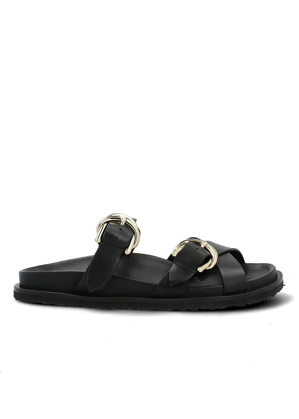 SANDALE VELASQUEZ DOUBLE BOUCLES CUIR NOIR