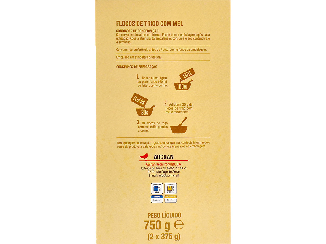 FLOCOS AUCHAN CEREAIS COM MEL 750G