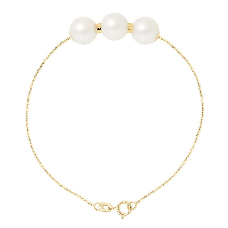 Bracelet Femme 3 Perles de culture d'eau douce Blanches AA et Or jaune 750/1000