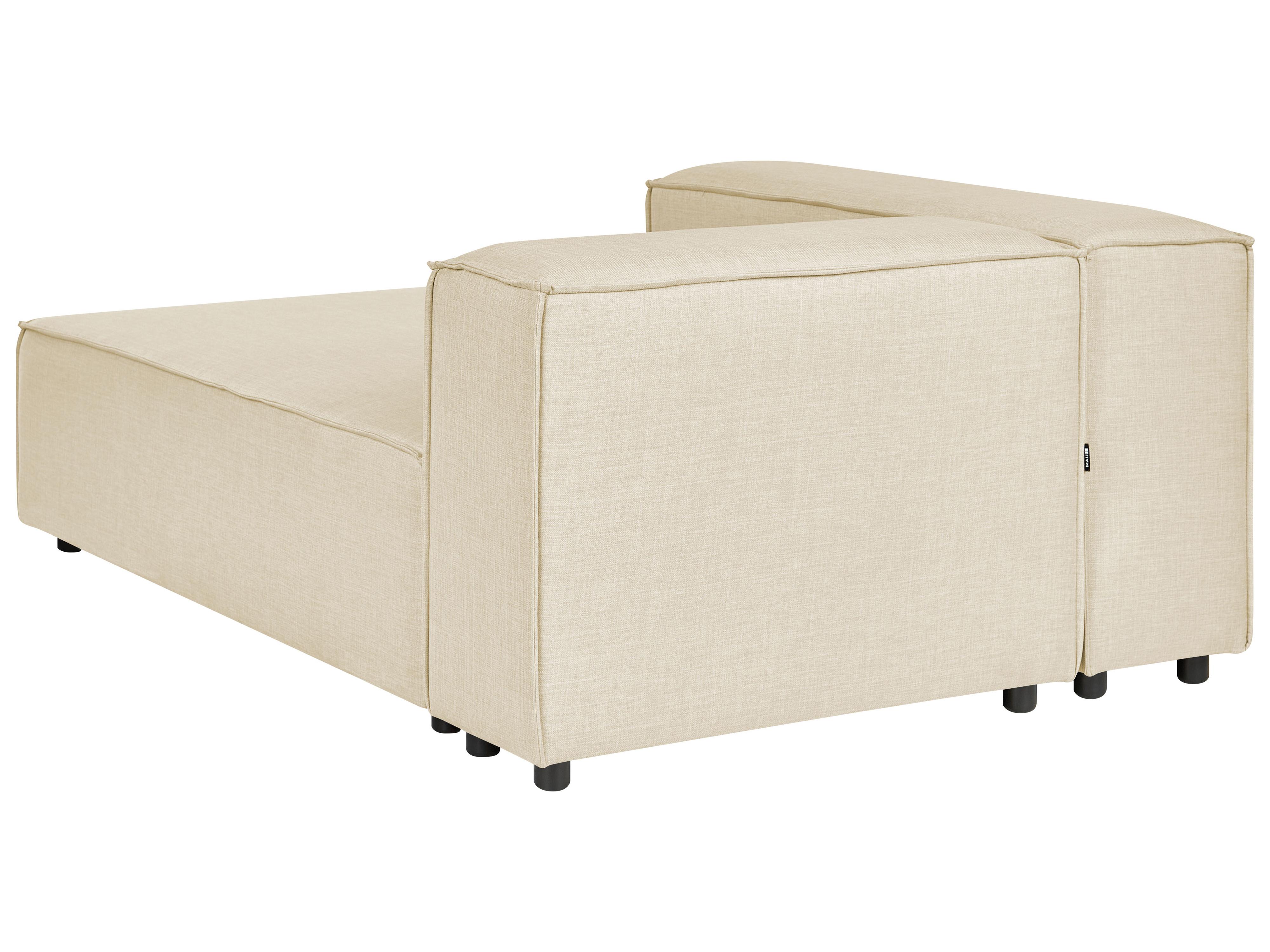 Modulaire hoekbank 3-zits APRICA Kunstlinnen Beige met ottomaan rechtszijdig