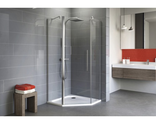Vijfhoekige douche Schulte Alexa Style 2.0 90x90 cm helder glasprofiel kleur chroom