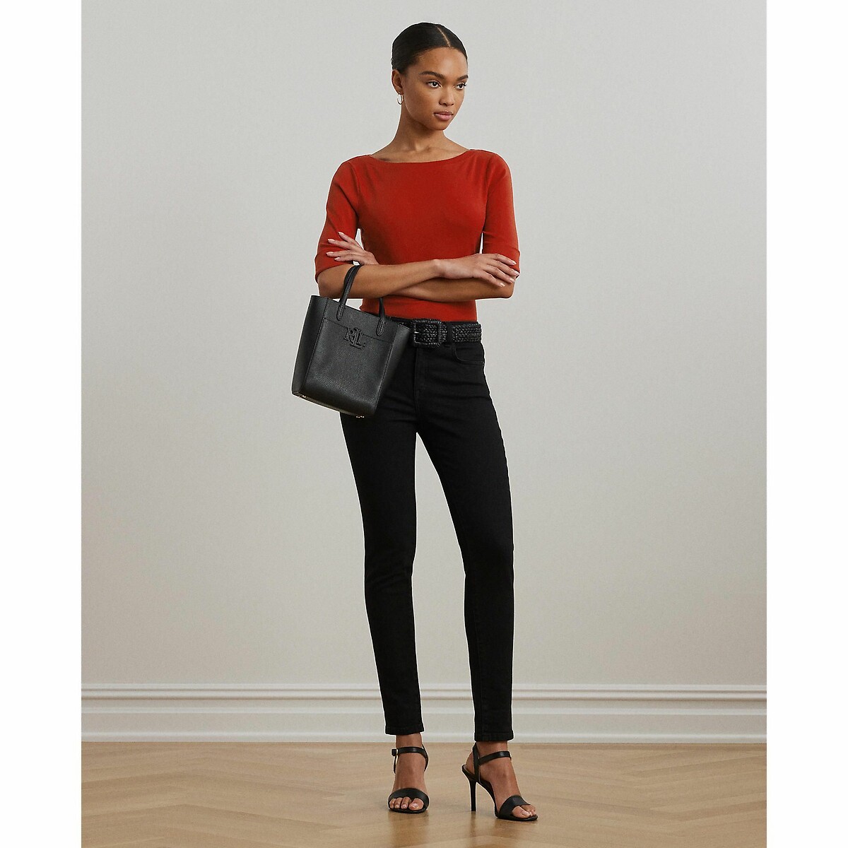 LAUREN RALPH LAUREN<br>Camiseta com decote canoa e mangas curtas