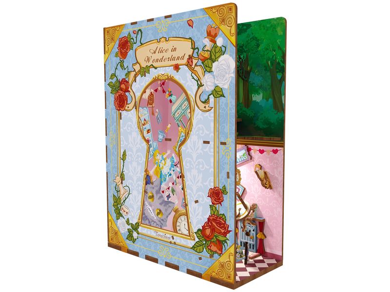 Tonecheer Bausatz Book Nook Alice in Wonderland 3D-Modell aus lasergeschnittenen Holzteilen