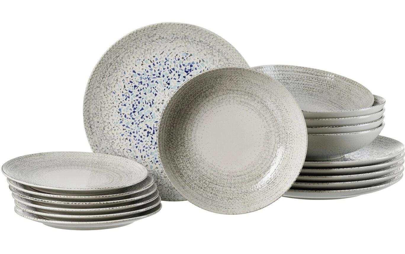 Speise-Service Rimini 18-teilig, Grau/Blau<br>Geschirr-Set