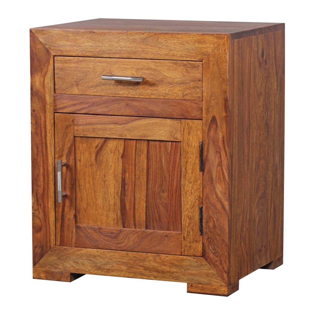 KADIMA DESIGN Massivholz Nachtschrank, Landhausstil, 60 cm Höhe, Schublade & Tür, Sheesham-Holz
