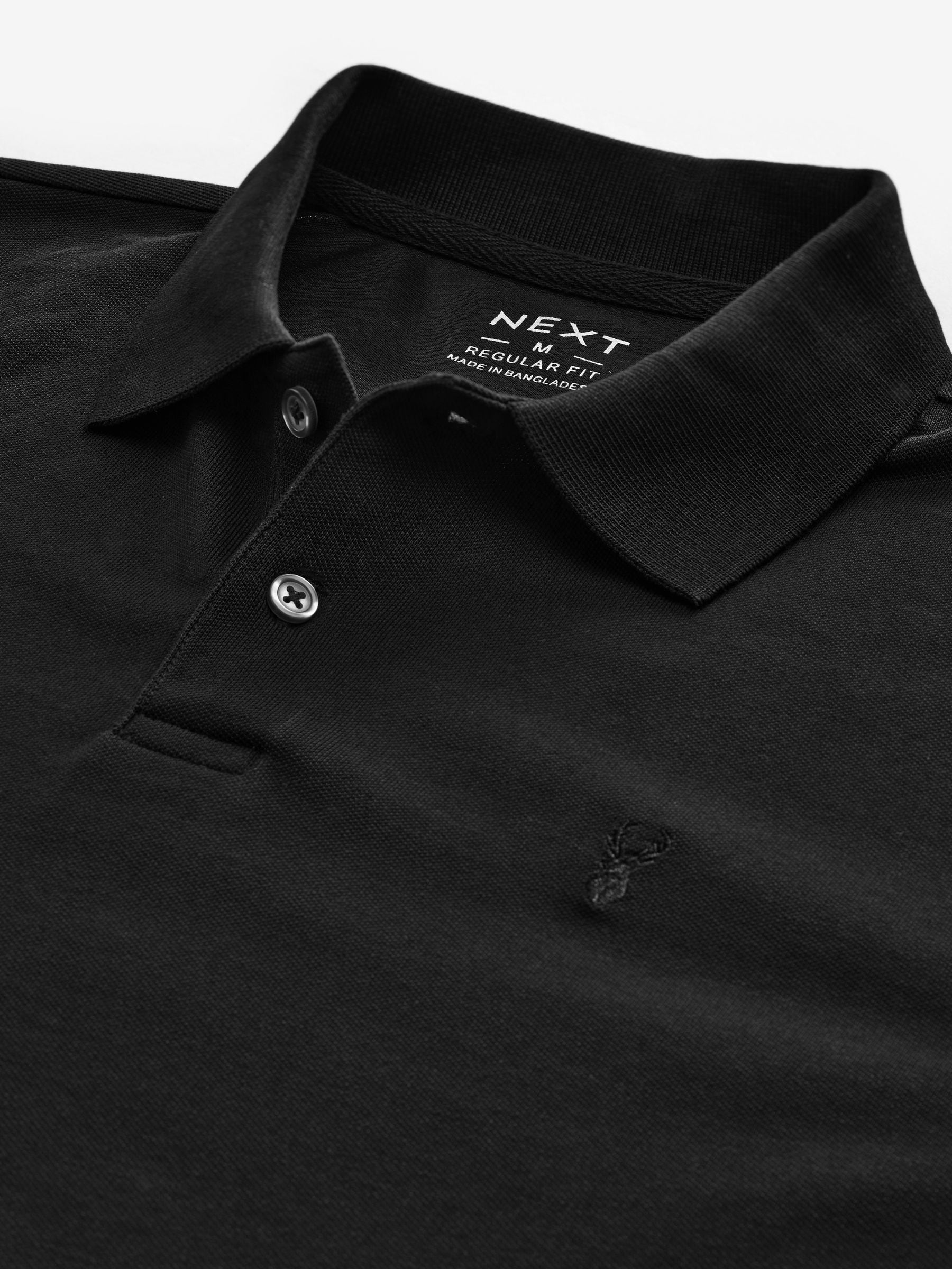 Zwart - Normale Pasvorm - Piqué polo met lange mouwen