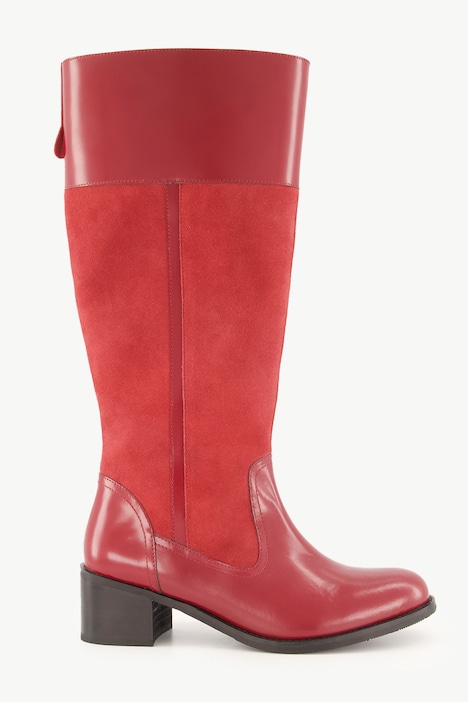 Lederstiefel, XXL-Schaft, Zipper, Veloursleder, Weite H