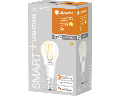 Ledvance Smart WIFI Filament LED Druppellamp Dimbaar P40 E14/4W (40W) Helder 470 lm 2700 K Warm Wit