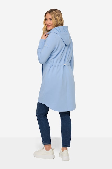 Sweatjacke, lang geschnitten, Kapuze, Taillen-Tunnelzug hinten, Langarm