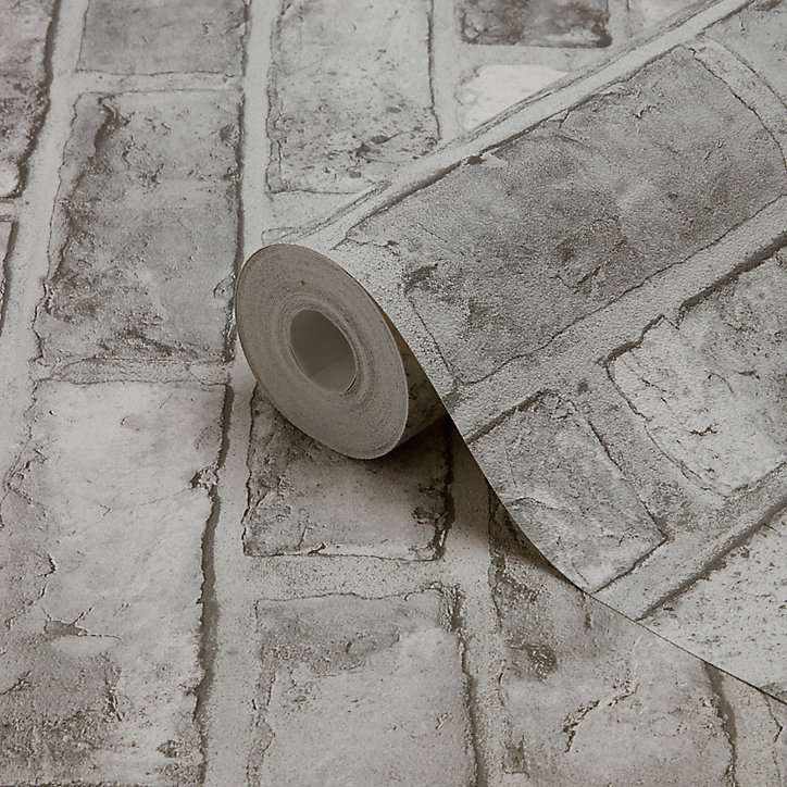 Papier peint imitation brique vinyle sur intissé Pernay GoodHome gris