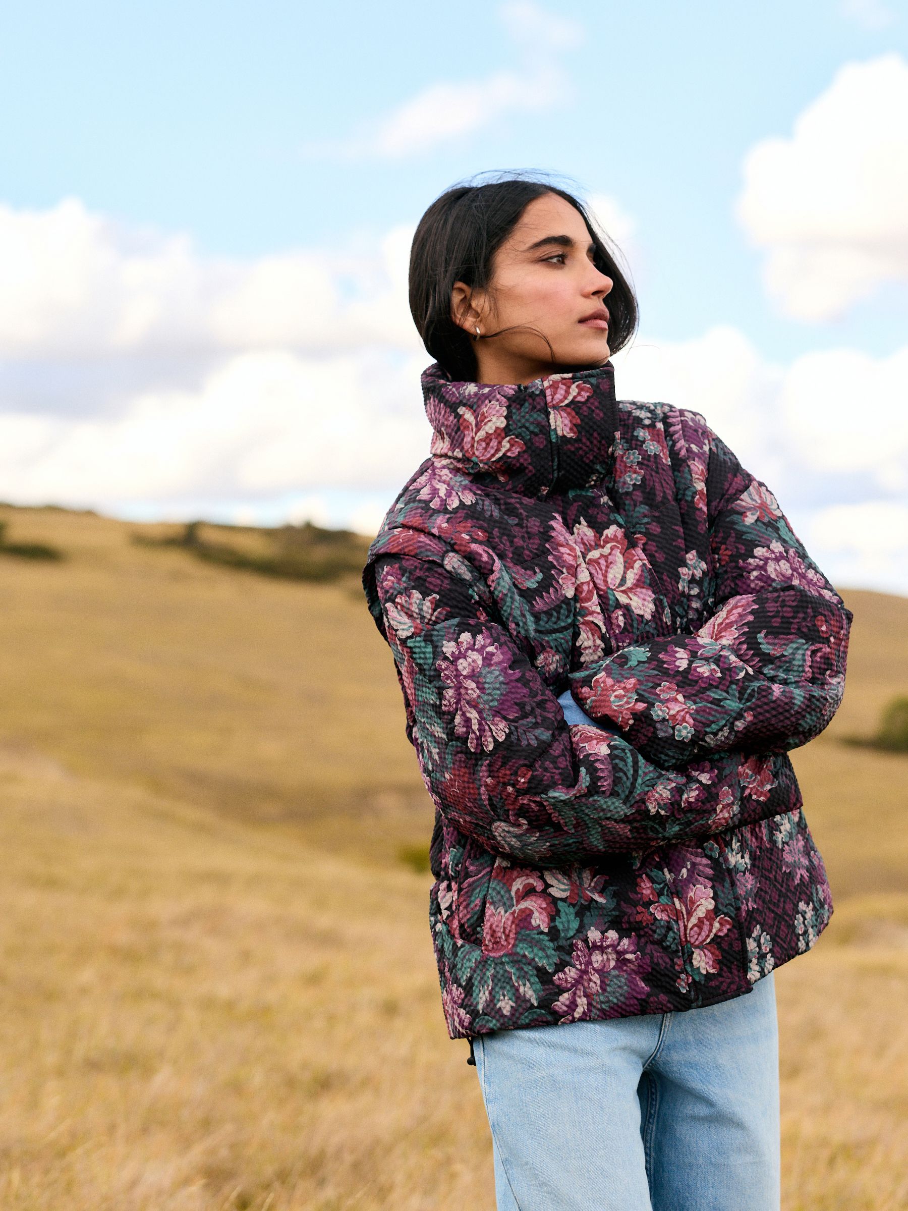 Wandtapijt print bordeaux rood - Korte Gevoerde jas met afneembare mouwen