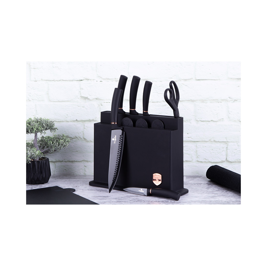 Berlinger Haus 11-teiliges Messer-Set mit Ständer und Schneidebrett Black Rose Collection