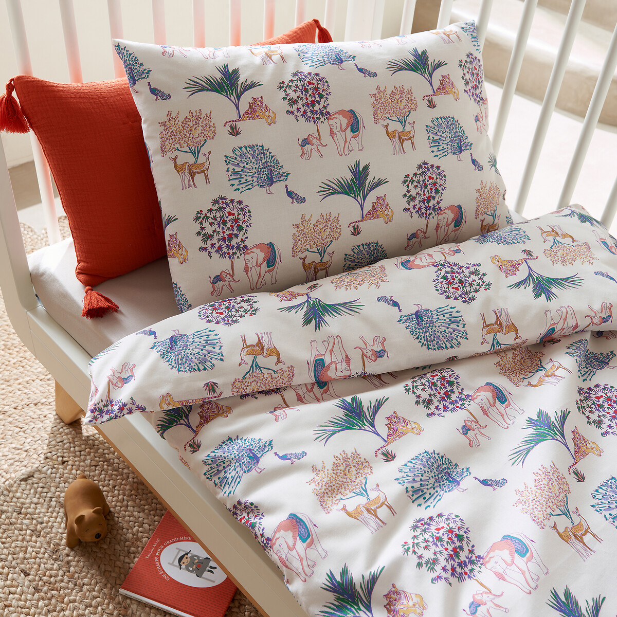 LA REDOUTE INTERIEURS<br>Conjunto de roupa de cama para bebé, 50% algodão reciclado, Jungala