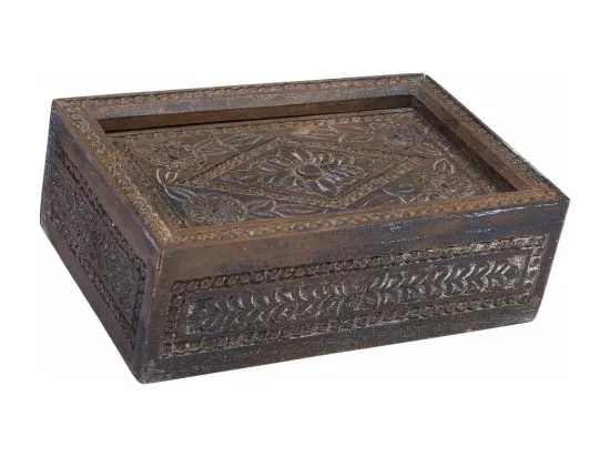 Coffret en bois avec finition artisanale marron antique 29x20x09h cm