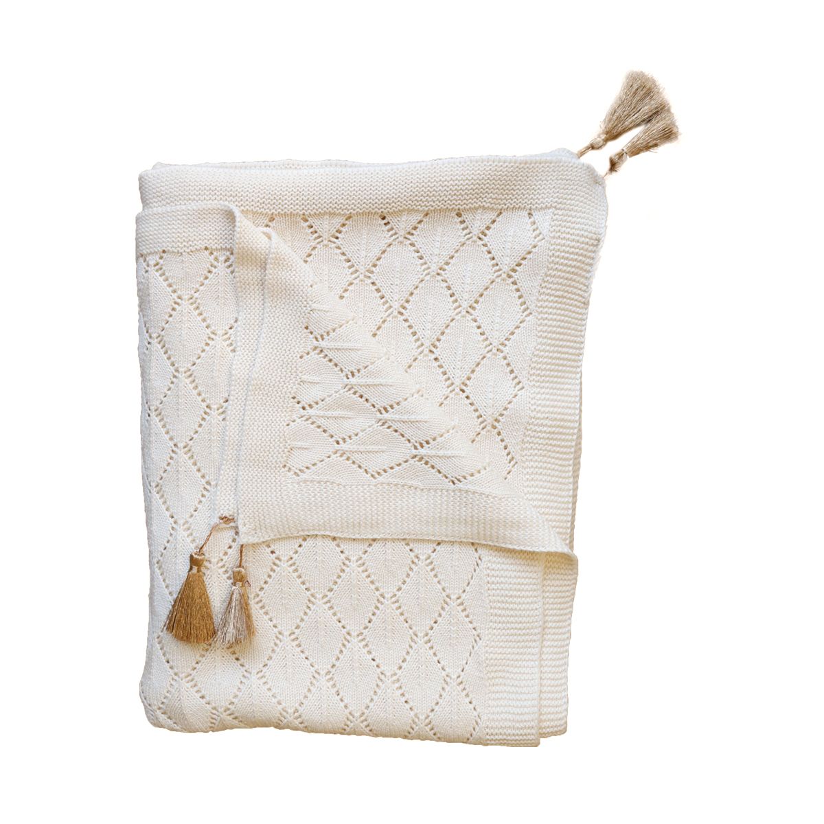 Couverture pointelle en coton écru et doré Amande