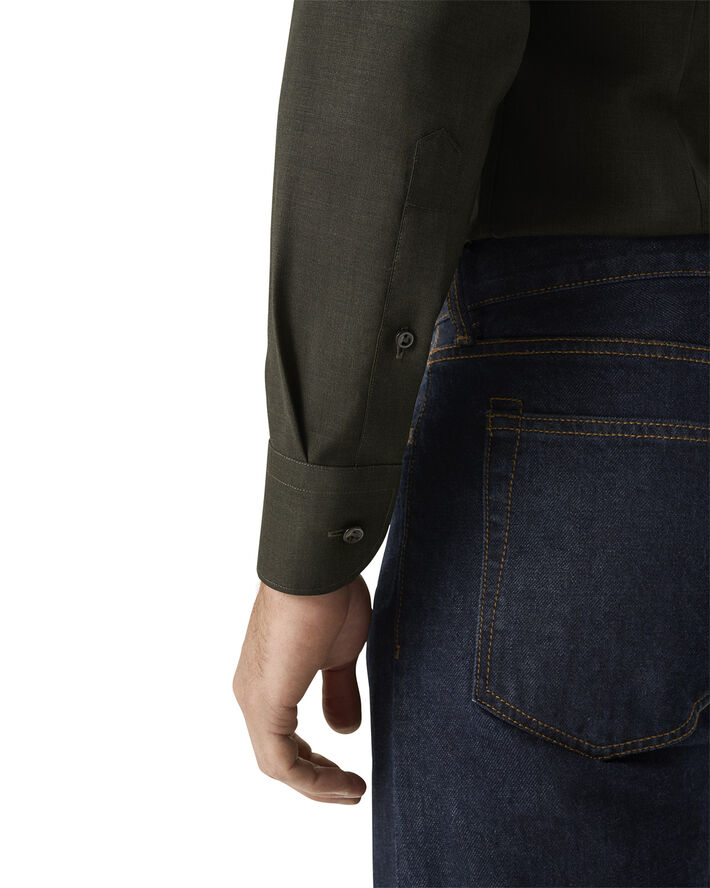 ETON Contemporary Fit Dark Green Solid Merino Wool Shirt Grøn