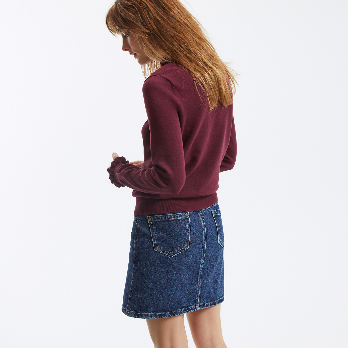 COLEÇÃO LA REDOUTE<br>Suéter de algodão com gola alta com babado e mangas compridas