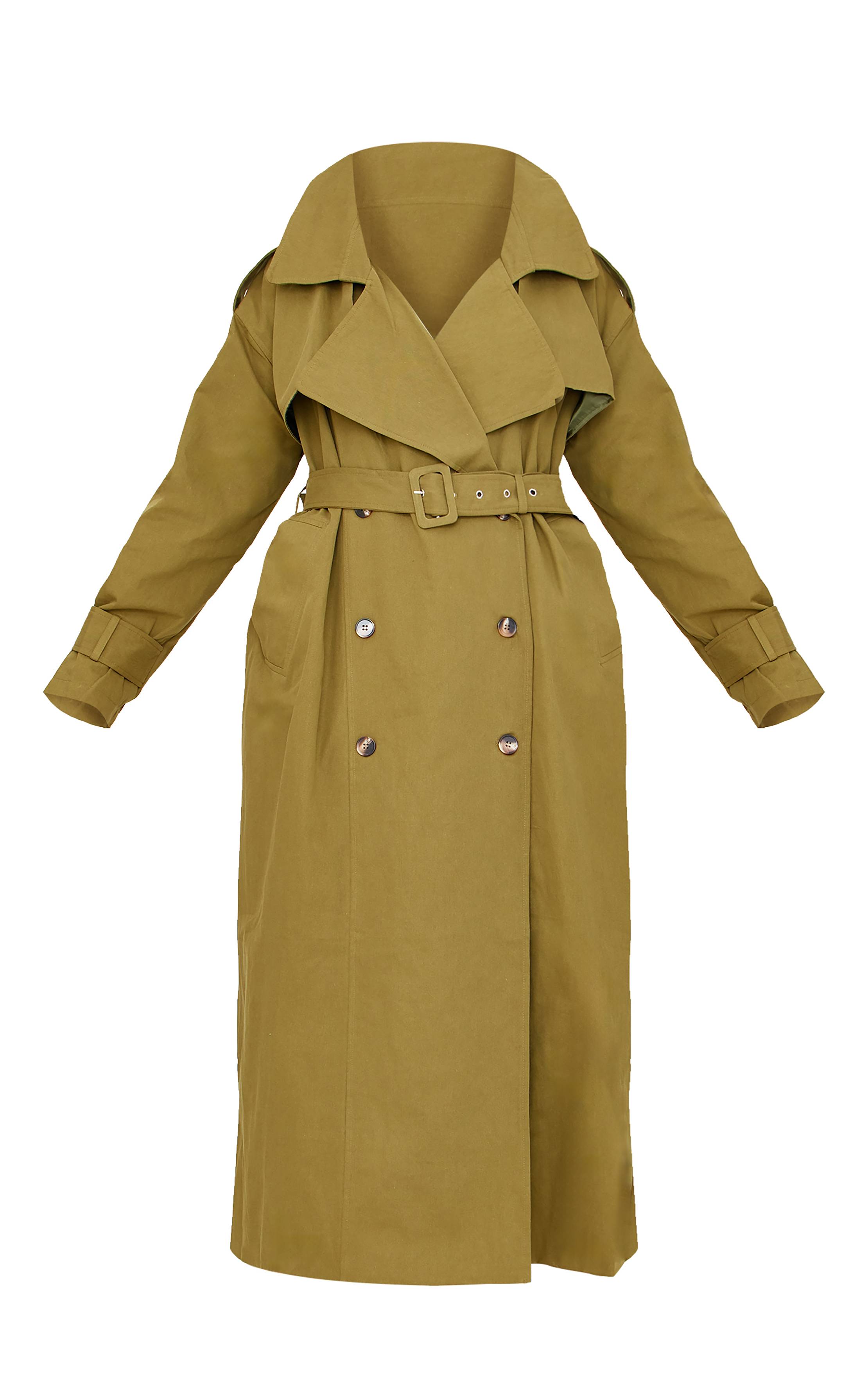Kaki Trench-coat Oversize À Casynthétiqueche En Tissu Tissé Grande Taille