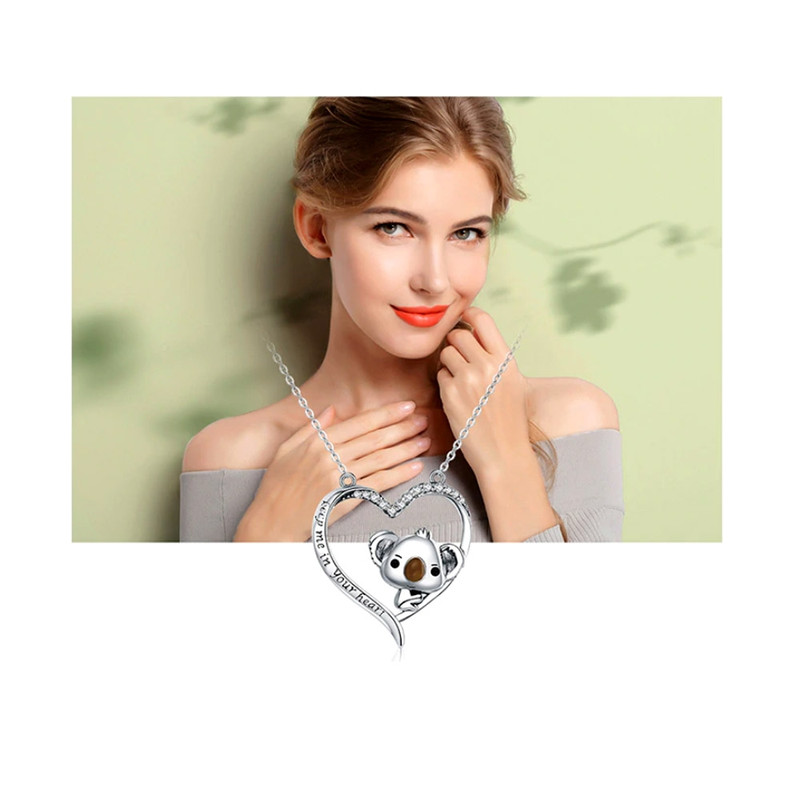 Pendentif Coeur de Koala orné de Cristal de Swarovski Blanc et Argent 925