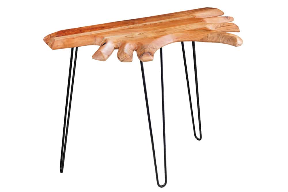 Massivholz Konsolentisch WILD 105cm Akazie natur Hairpin Legs Baumkante