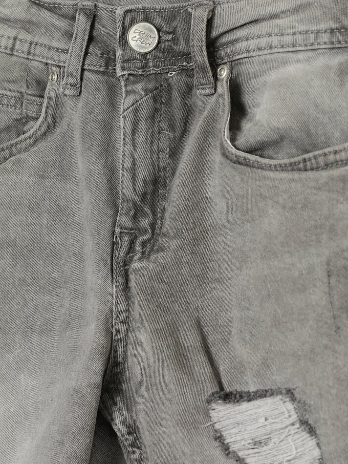 Bermuda jeans com rasgos - Cinza claro