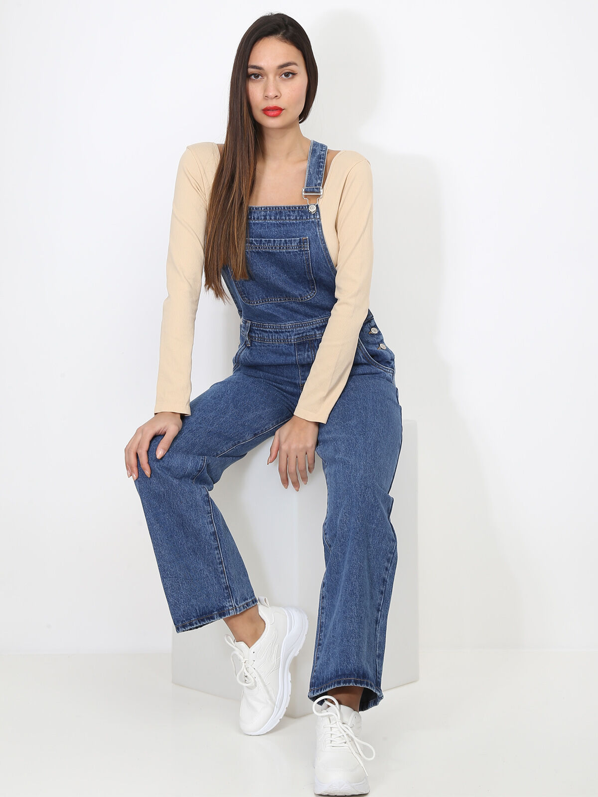 Salopette ample en jeans- Bleu