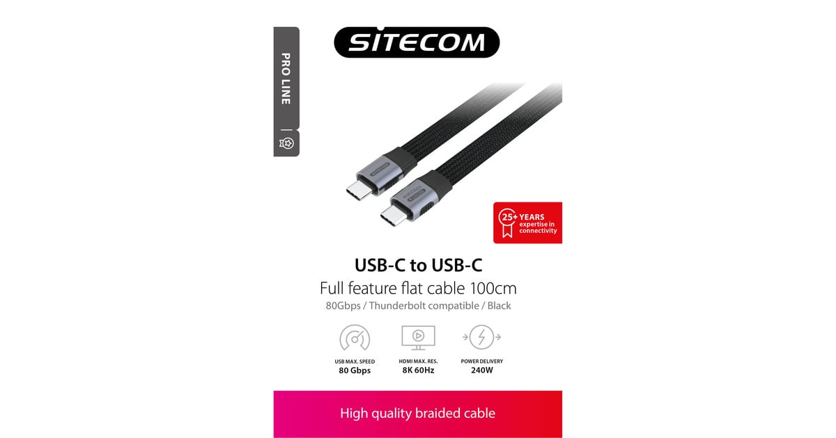SitecomUSB-C naar USB-C Full Feature-kabel, 100 cm  (Zwart)