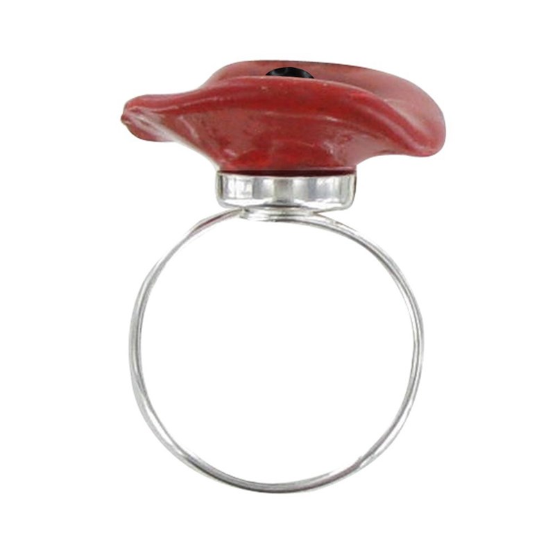 Bague Métal Argenté Petit Coquelicot Avec Pistil Céramique Rouge