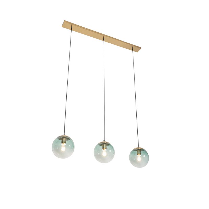 Art deco hanglamp messing met groen glas 3-lichts - Pallon
