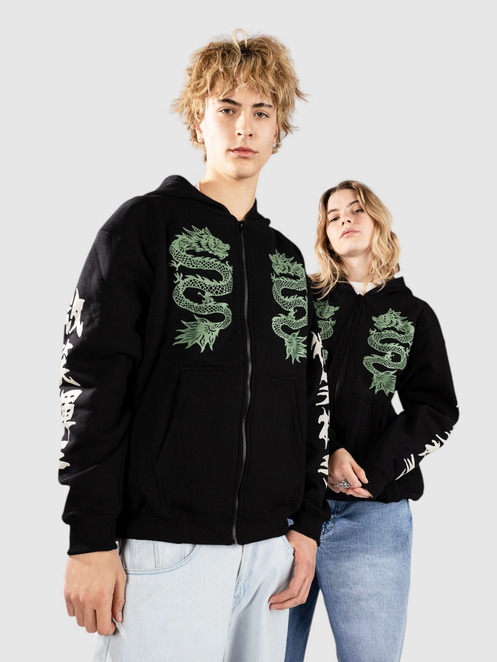 Smile And Wave Double Happiness Zip Hoodie black