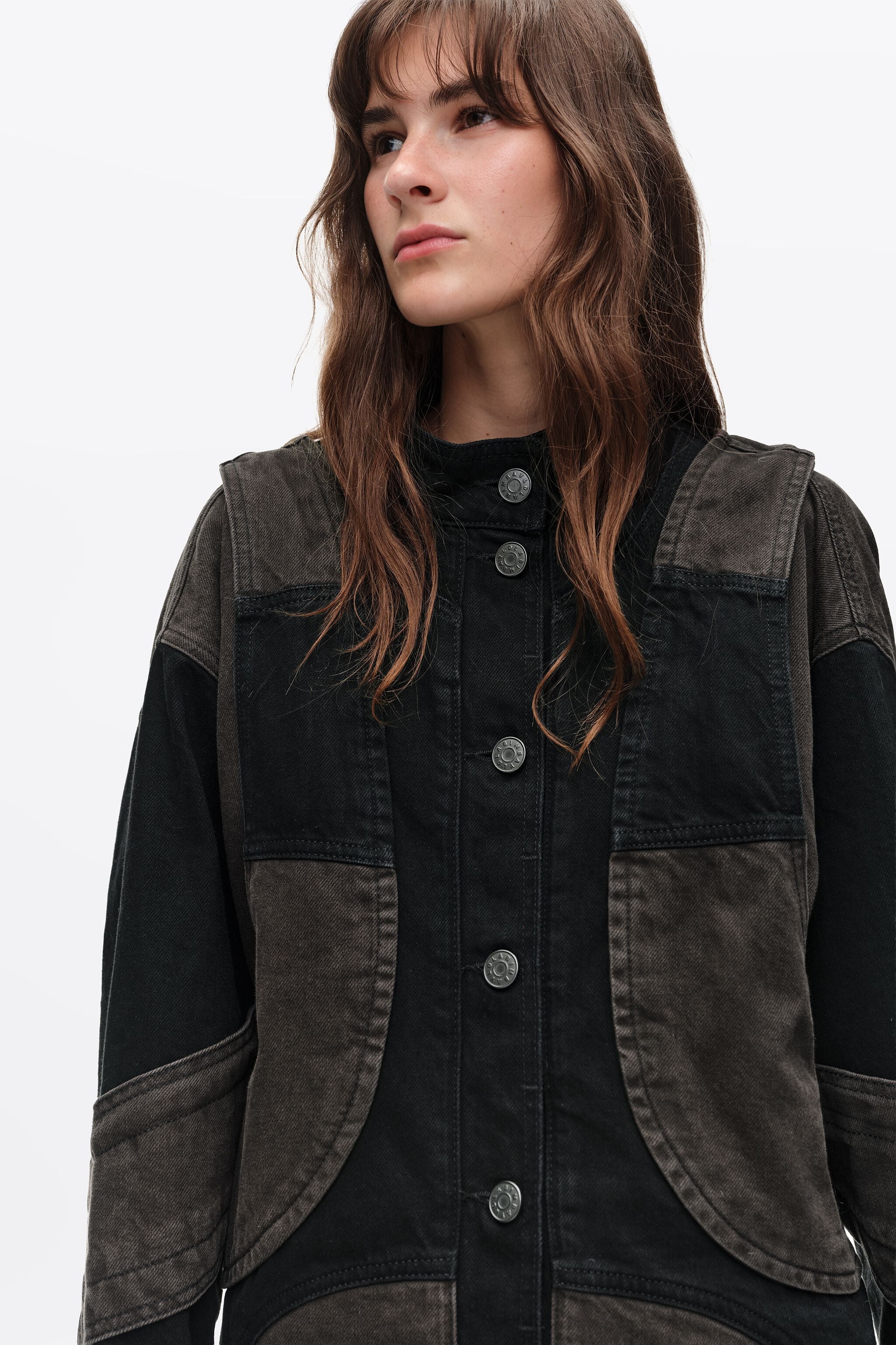 Jaqueta jeans oversized bicolor