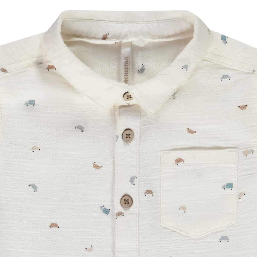 Chemise manches longues imprimé véhicules pour bébé garçon - Ecru